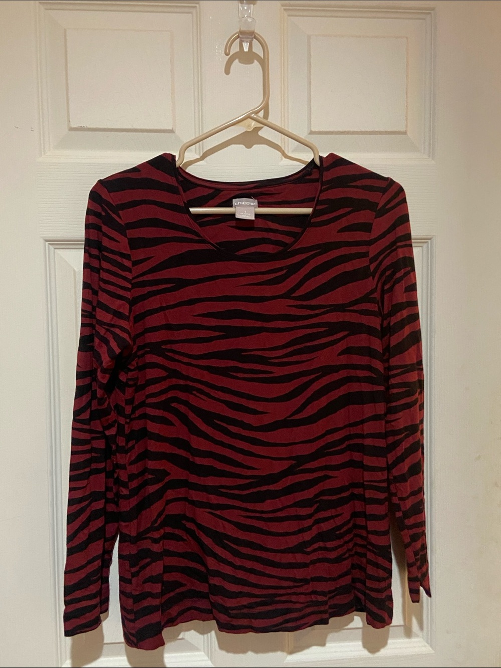 Chico's Red and Black Zebra Stripe Long Sleeve Tee